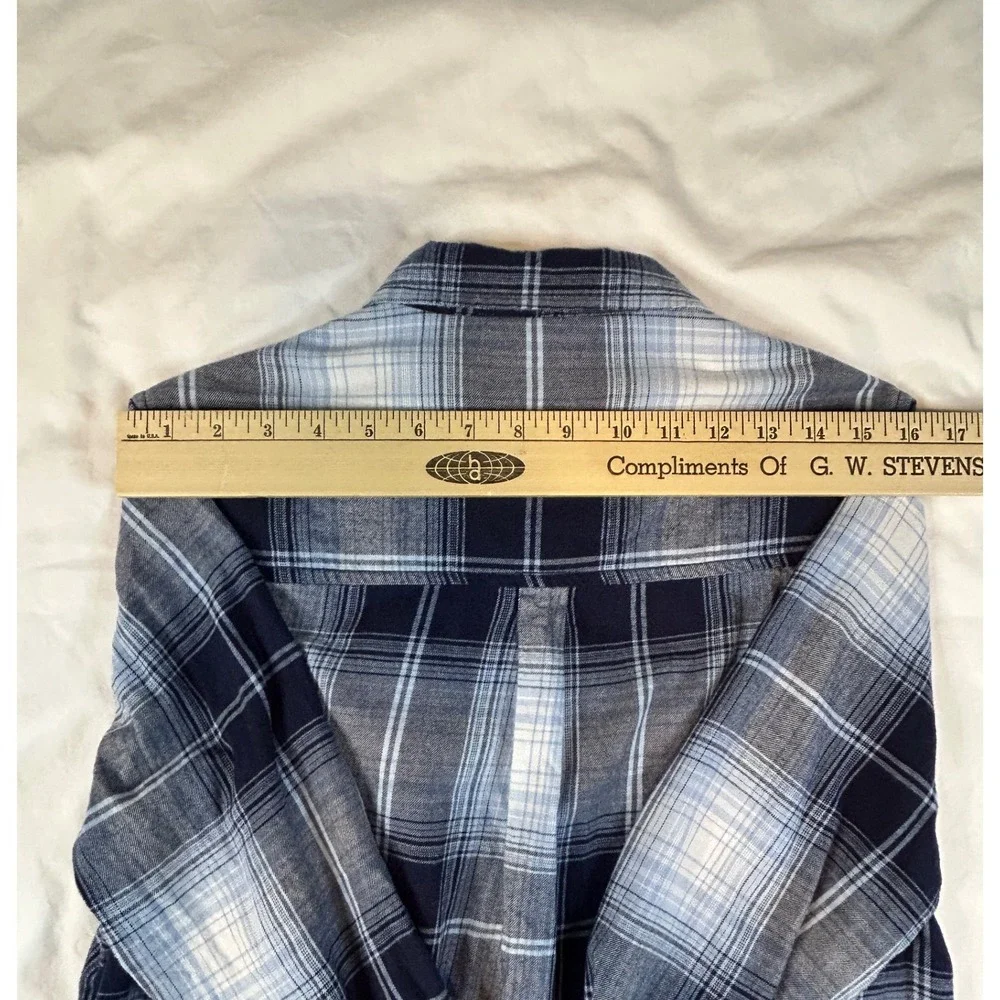 Beachlunchlounge Plaid Flannel Shirt Blue Balloon Button Down Cotton M - Picture 10 of 10